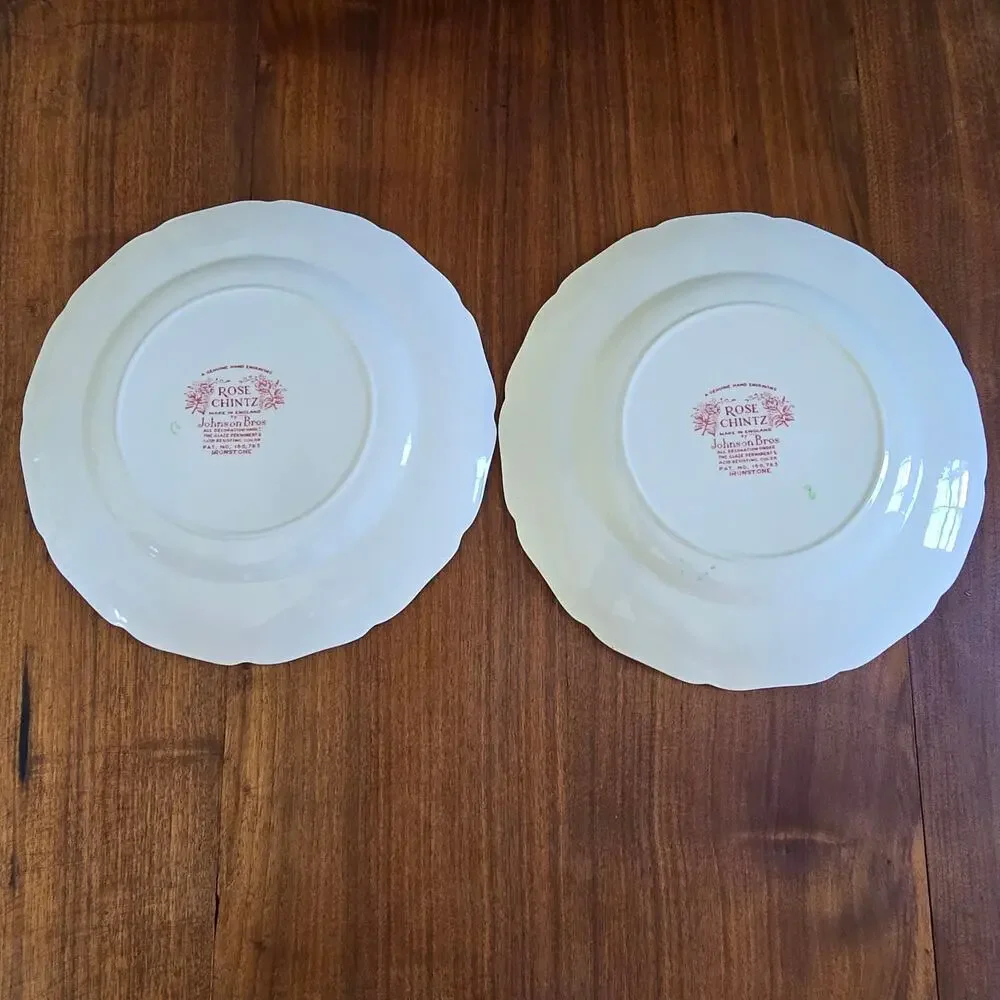 Vintage Johnson Brothers Rose Chintz Ironstone 2 Dinner Plates Cottagecore 1930s
